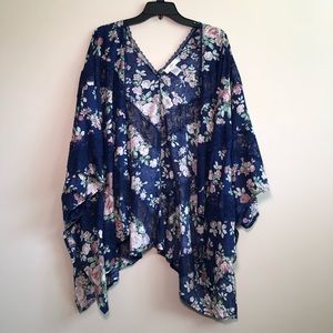 Blue floral print kimono